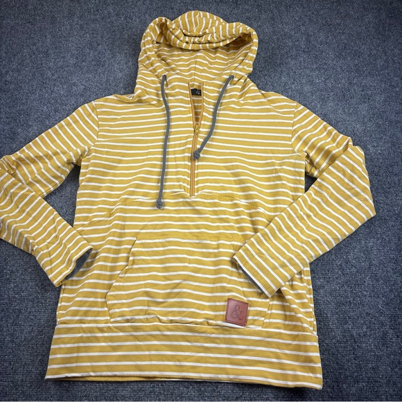 AMPERSAND AVE Tops - AMPERSAND AVE Women’s Yellow stripe 1/4 Zip Hooded Sweatshirt size: XL